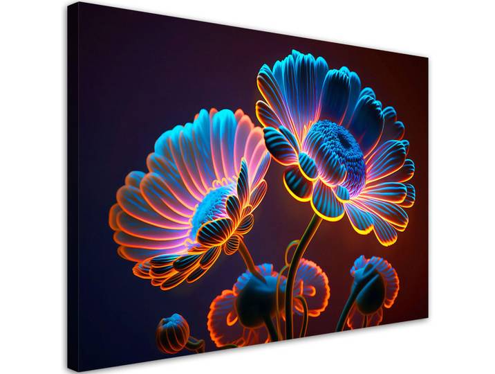 Feeby Leinwandbild Neon Blumen 120x80cm, Mehrfarbig, Abstrakt, Rechteckig, 120x80 cm, Bilder & Rahmen, Bilder, Leinwandbilder