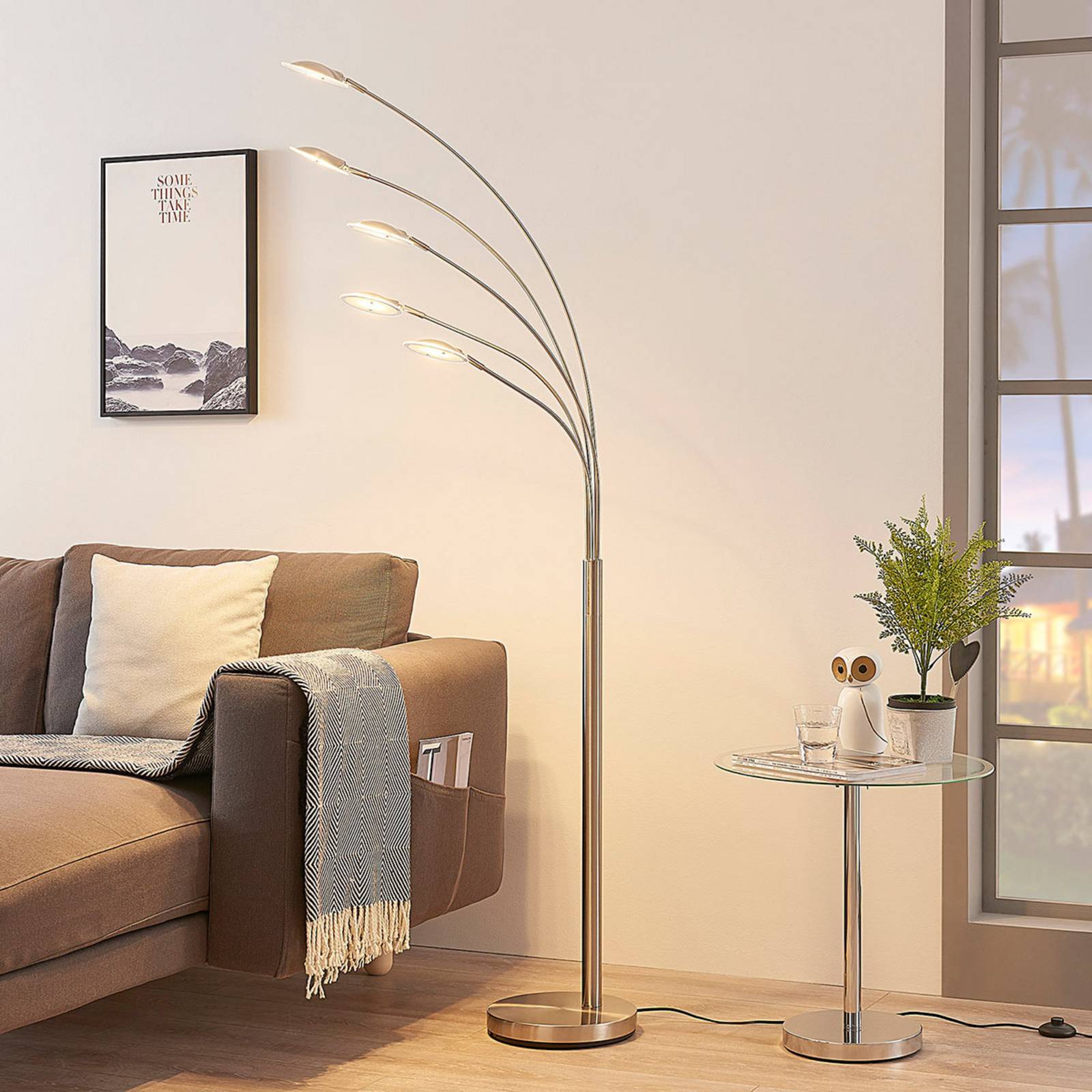 LED Stehlampe Anea Lindby, alu / grau / zink, für Wohn- / Esszimmer, Metall, Modern, LED Stehlampe