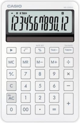 Casio Tischrechner MS-200DQ, 12 Stellen, LC-Display, Steuerberechnung, Gewinnermittlung, Batterie-/Solarbetrieb, B 101 x H 154,5 mm, weiß