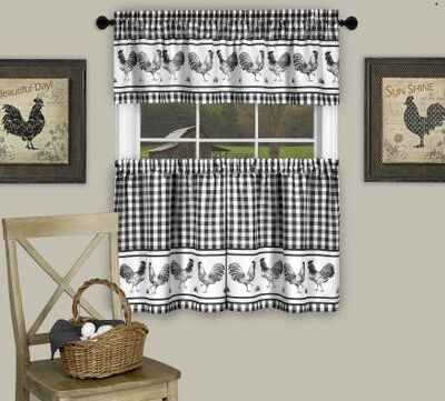 "Wide Width Barnyard Window Curtain Tier Pair and Valance Set by Achim Home Décor in Black (Size 58"" W 36"" L)"