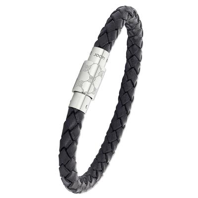 Lederarmband JOOP "2023437", schwarz (edelstahlfarben, schwarz), Armbänder, Herren, 21cm, Edelstahl Leder, Edelstahl, Leder, Lederarmband