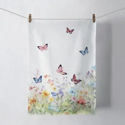 Ambiente Küchentuch mit Schmetterlingen & Blumen Motiv Baumwolle 50x70cm - Küchenwäsche Frühling Sommer Geschirrtuch Wischtuch Trockentuch Küchenhandtuch Weiß