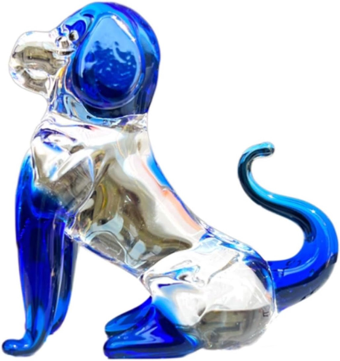 Handgemaakt blauw glazen hond figuur voor decoratie - 5 x 5 cm