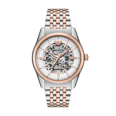 Automatikuhr EMPORIO ARMANI, gold (edelstahlfarben, roségoldfarben, silberfarben), Armbanduhren, Herren, edelstahlfarben-roségoldfarben, Automatikuhr, Armbanduhr, Herrenuhr, Mechanische Uhr, Edelstahlarmband, analog