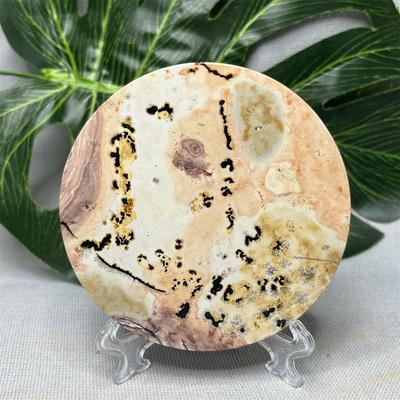 On Spot Shop Hand Polished Natural Rock Picture Stone Round Coasters, Abstract Spiritual Healing Witchcraft Decor, Holiday & Home 3