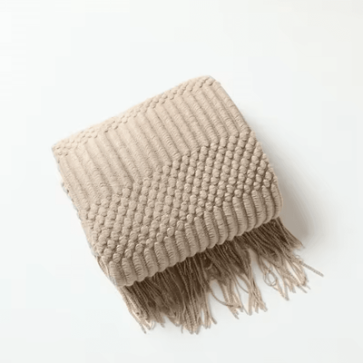 Inspire Curations Cream White Textured Knitted Throw Blanket With Tassels dx Khaki 127x172cm