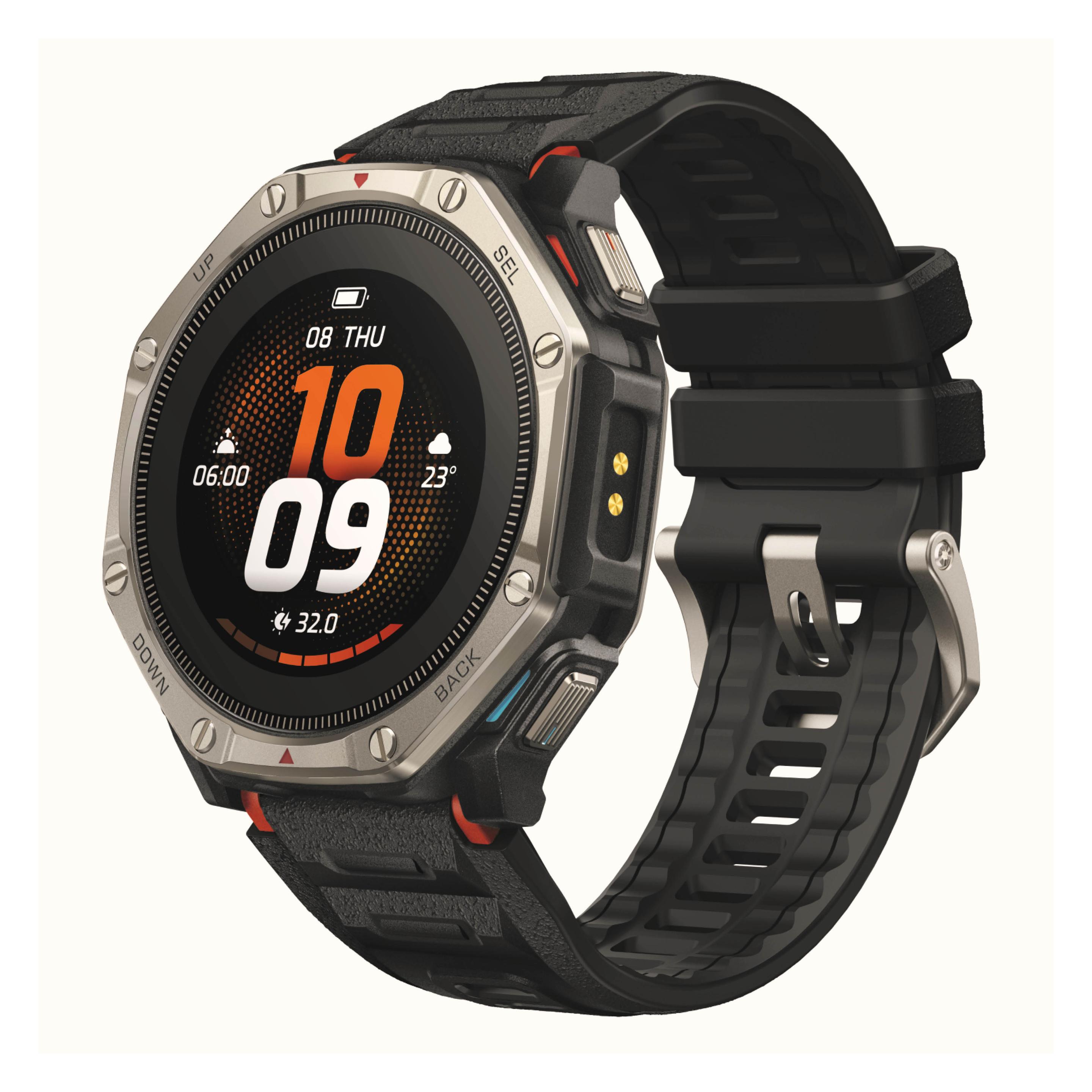 Amazfit T-Rex Dual Solar (51 mm, Keramik, Polymer, Titan, Schwarz, Silber, ohne SIM) (W2570TY1N)