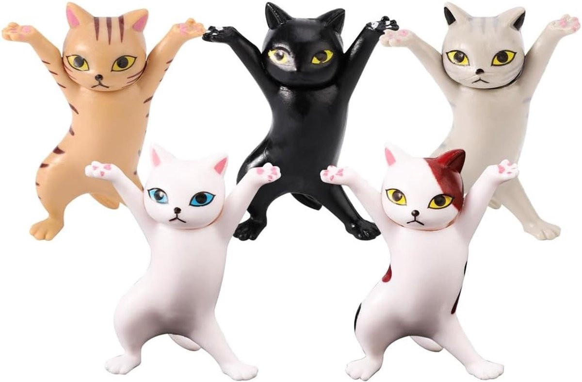 Set van 5 Mini Kat Figuren - Dansende Kittens - Schattige Decoratie Beeldjes voor op Tafel