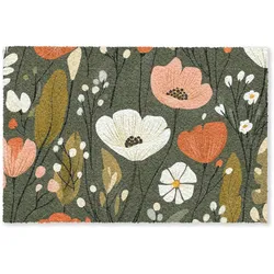FUSSMATTE Blumen - Illustration - Grün Flurteppich 120x80 cm