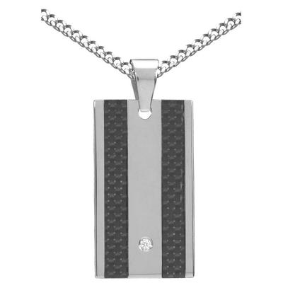 Kette mit Anhänger FIRETTI "Schmuck Geschenk Halskette Panzerkette Dog Tag", schwarz (edelstahlfarben, schwarz), Halsketten, Herren, Carbon Edelstahl, L: 50, Carbon, Edelstahl, mit Carbon - mit Zirkonia (synth.)