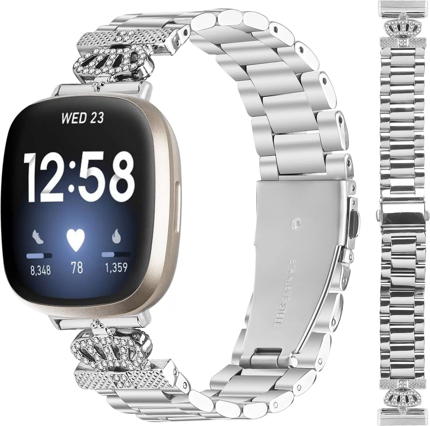 INF Funkelndes Drei-Perlen-Kronen-Uhrenarmband für Fitbit Versa 3/4/Sense 2