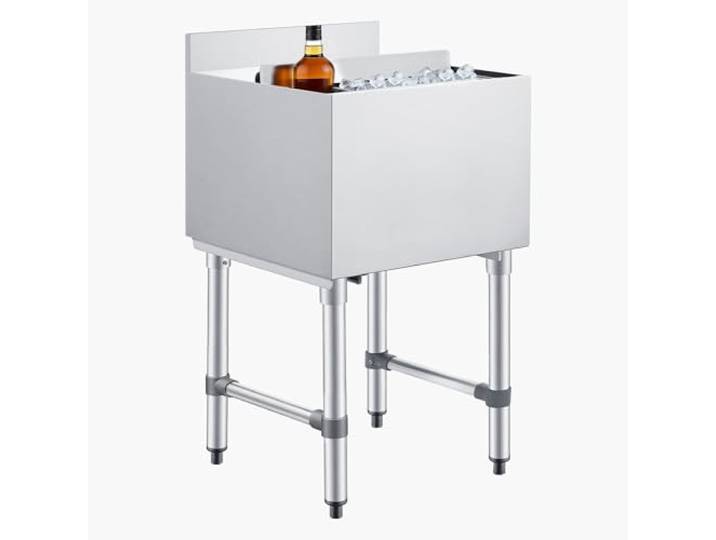 VEVOR Bac à glace commercial de 48\,3 cm en acier inoxydable avec couvercle coulissant et porte-bouteille\, chariot à cocktails pour bar\, restaurant\, pub\, certifié NSF