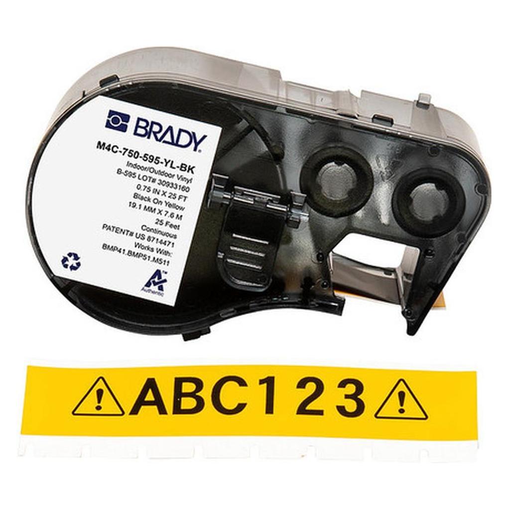 Brady M4C-750-595-YL-BK, Vinyl, Schwarz auf Gelb, 19.05 mm x 7.62 m, permanent, Endlos (19.05 mm) (M4C-750-595-YL-BK)