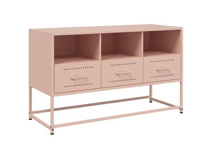 KUPTYERFG TV Schrank Rosa 100,5x39x60,5 cm Industrie Metall Lowboard Rosa Industrie Lowboard aus robustem Stahl mit 3 Fächern & 3 Schubladen für Schlafzimmer und Wohnzimmer.