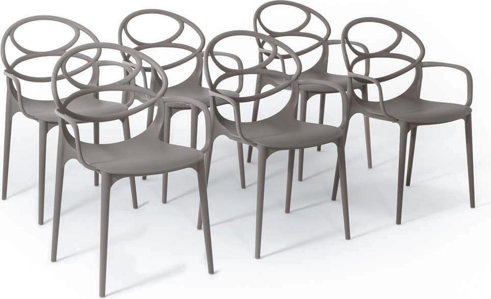 6er-Set stapelbare Stühle mit Armlehnen aus glasfaserverstärktem Harz für Außenbereich, Garten, Bars und Restaurants - modernes Design - CHARLOTTE - Taube