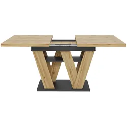 MODFU Esstisch MDF Schwarz/Natur 119-158,5x80x75 cm, ausziehbar, mit Ablagefach