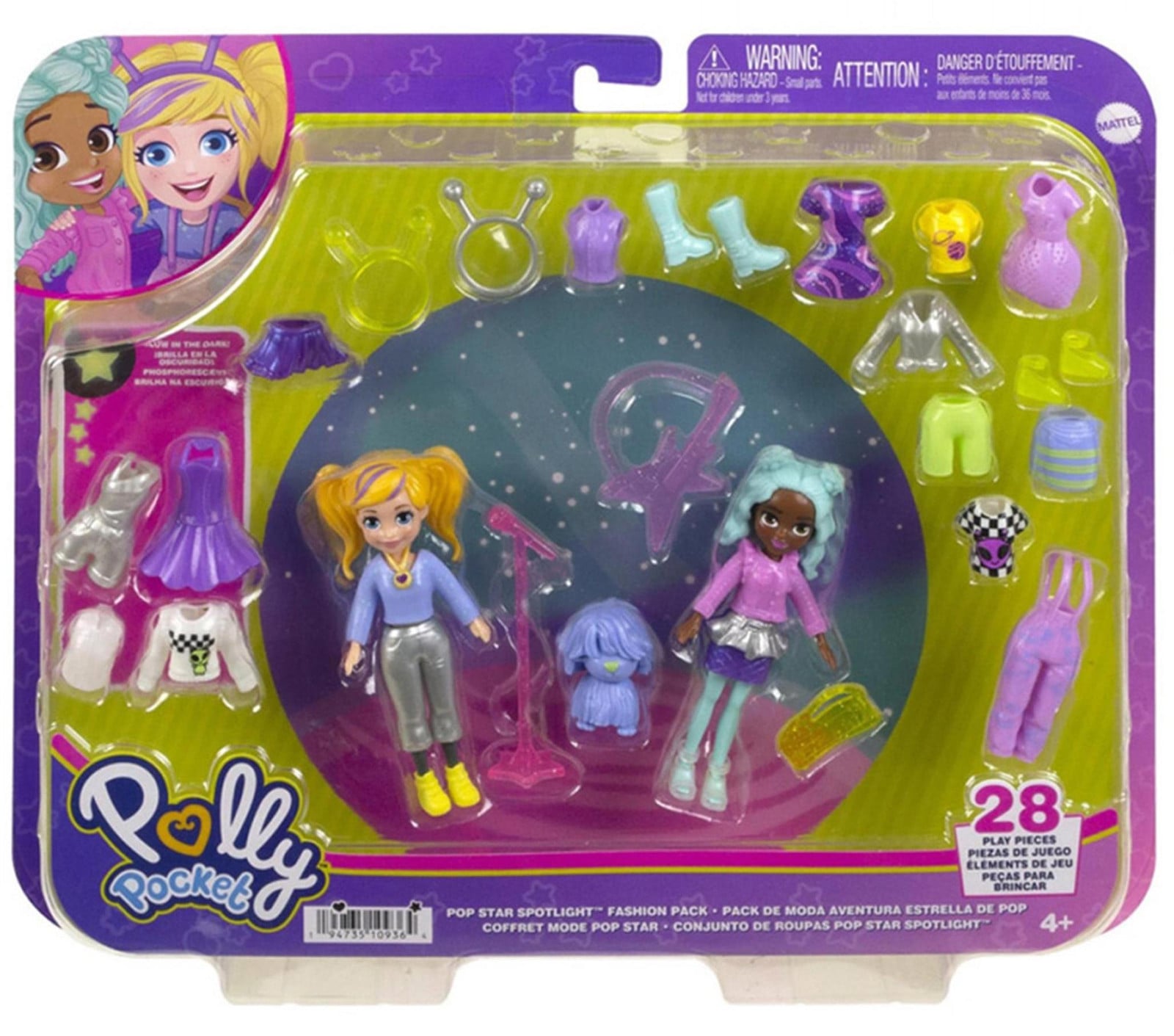 Polly Pocket HKV97 met 4 rokjes en jurkjes in meerdere kleuren