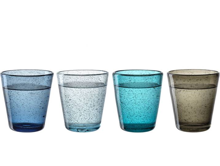 Gläser-Set LEONARDO Trinkglas BURANO, 330 ml, 4er-Set , blau (kalte farben), H:10cm Ø:9cm, Glas, Trinkgefäße, Gläser-Set, aus mundgeblasenem Schaumglas