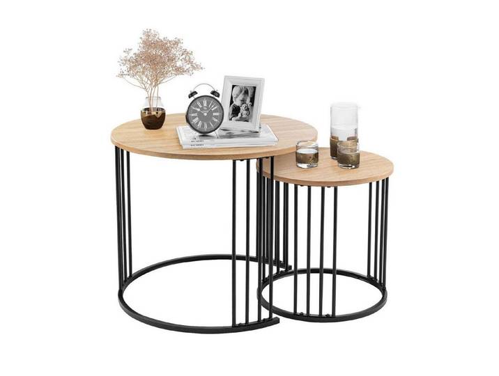 LuxusKollektion Satztisch Satztisch 2er-Set rund Metall Holzoptik (2-St)
