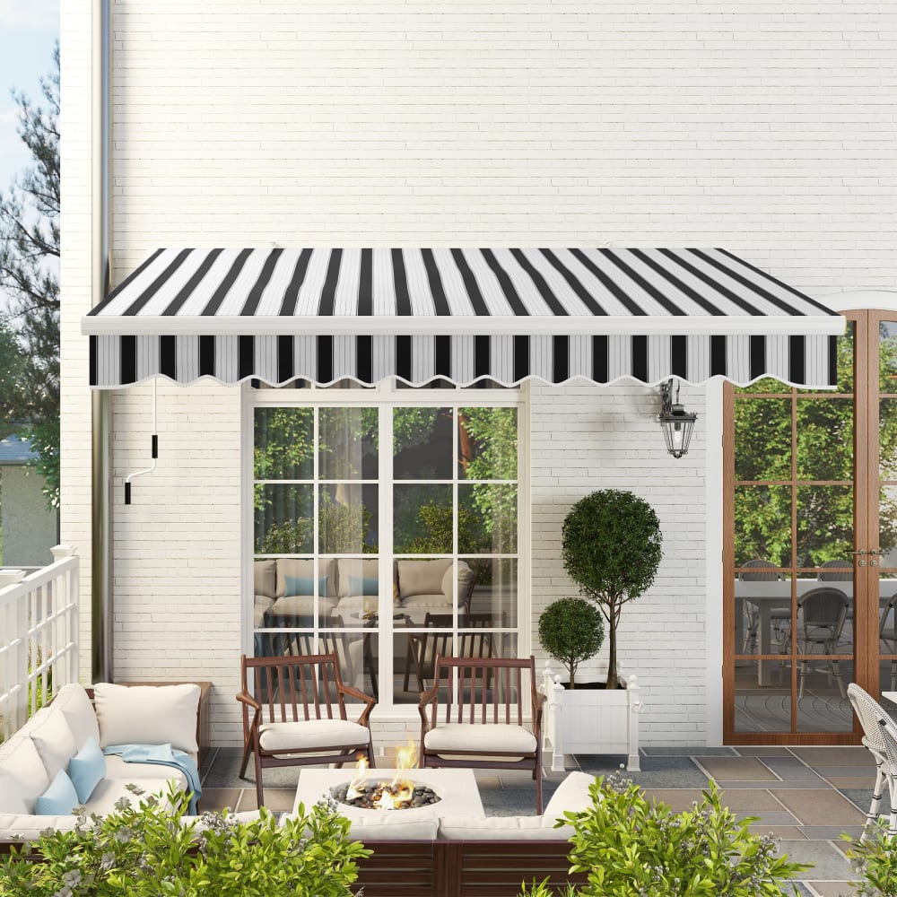 Outsunny Toldo manual retráctil 395x245x151.5 cm azul y blanco