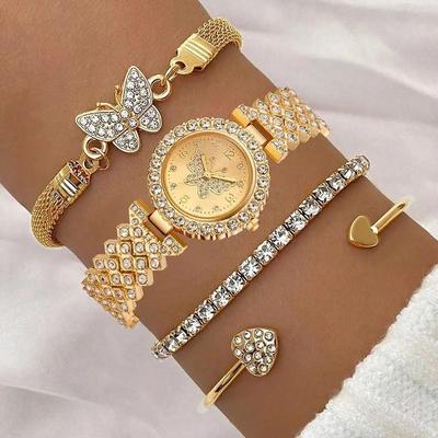 Uplift Essentials Golden Butterfly Luxury Quartz Watch Set 4 Piece Trendy Fashion Bracelet Collection For Effortless Daily Styling Golden Butterfly Luxury Quartz Watch Set 4 Piece Trendy Fashion Bracelet Collection For Effortless Daily Styling