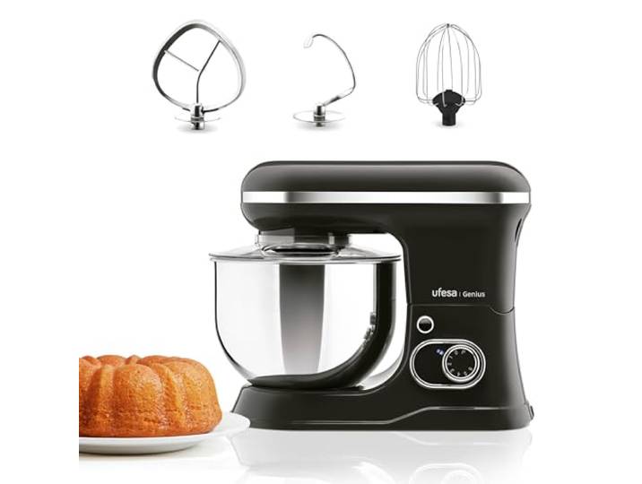 Ufesa Genius 5-in-1 Küchenmaschine für professionelle Backwaren, 1200W, 5L, Multifunktions-Küchenroboter, Edelstahl-Schüssel, 6 Geschwindigkeiten + Turbo, 3 Zubehörteile enthalten, BPA-frei