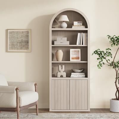 SICOTAS Ingenious Arc 5-Tier Bookcase With 2 Fluted Doors And Adjustable Shelves