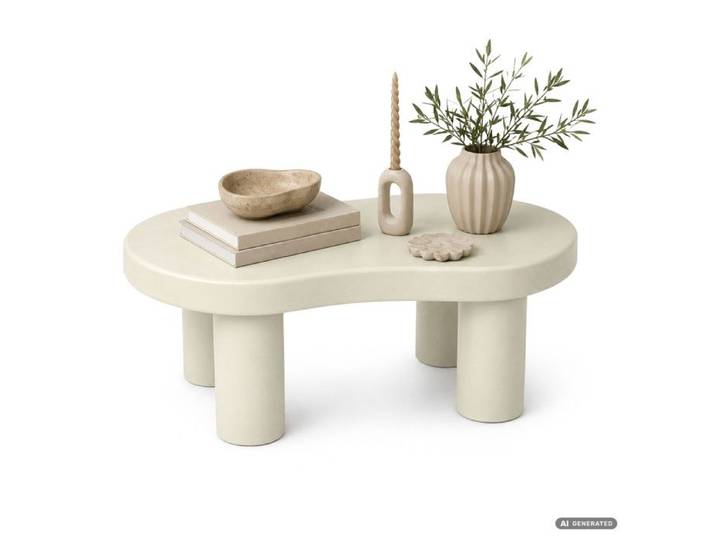 Table basse ovale MATCHA 85 cm crème avec quatre pieds cylindriques
