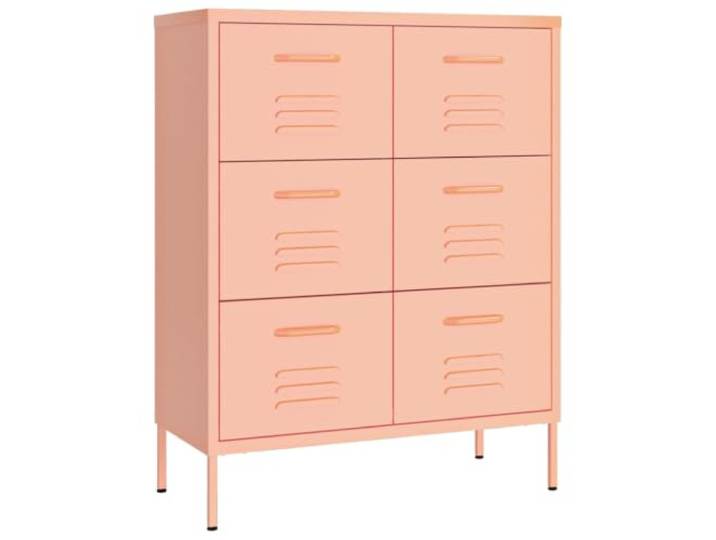 Schubladenschrank, Rosa, aus Stahl, 6 Schubladen, 80 x 35 x 101,5 cm, zur Möbel aus robustem Stahl, leichtgängige Gleitschienen, pflegeleicht, Verwendung im Wohnzimmer oder Büro