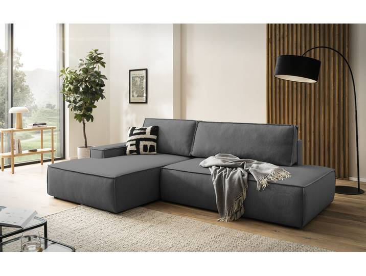 Ecksofa, Cord, Anthrazit 275×167 cm, Schlafsofa & Bettkasten, Landhaus, Home-affaire