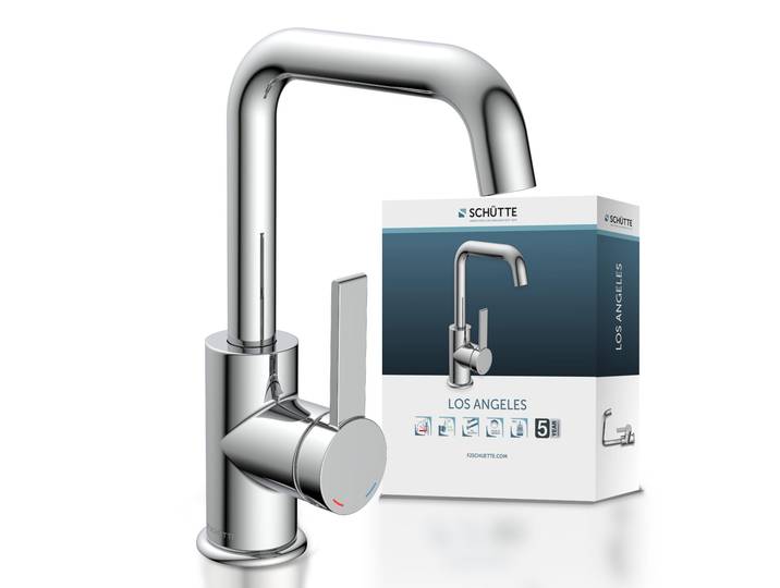 Waschtischarmatur SCHÜTTE »LOS ANGELES« , silber (chrom), B:5cm H:24,5cm T:17,5cm Ø:5cm, Messing, Armaturen, Waschtischarmatur, Praktische Cold-Start-Funktion zum Energiesparen
