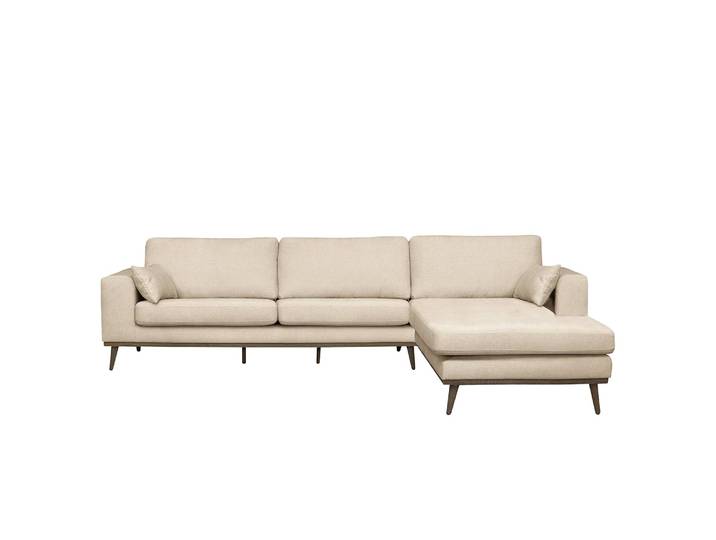Ecksofa mit Longchair Beige/Creme Strukturstoff Talta 281 x 81 x 153cm Longchair davorstehend rechts Retro