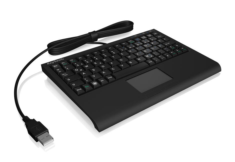 KeySonic ACK-3410 kabelgebundene Super-Mini Tastatur mit Smart-Touchpad - QWERTY US - schwarz 60378
