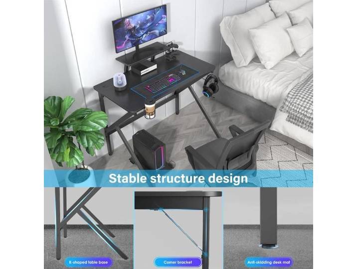 SUPFINE Bureau Gaming Bureau Gamer Informatique Ergonomique Table Gaming Gaming Desk avec Porte-Gobelet MEUBLE INFORMATIQUE