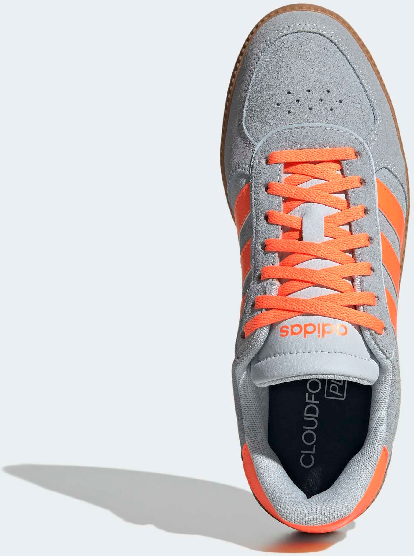 Sneaker ADIDAS SPORTSWEAR "BREAKNET SLEEK", Damen, Gr. 40, halo blau, lucid orange, gum10, Leder, Synthetik, Schuhe Sneaker, inspiriert vom Design des adidas handball spezial halo blau, lucid orange, gum10 40
