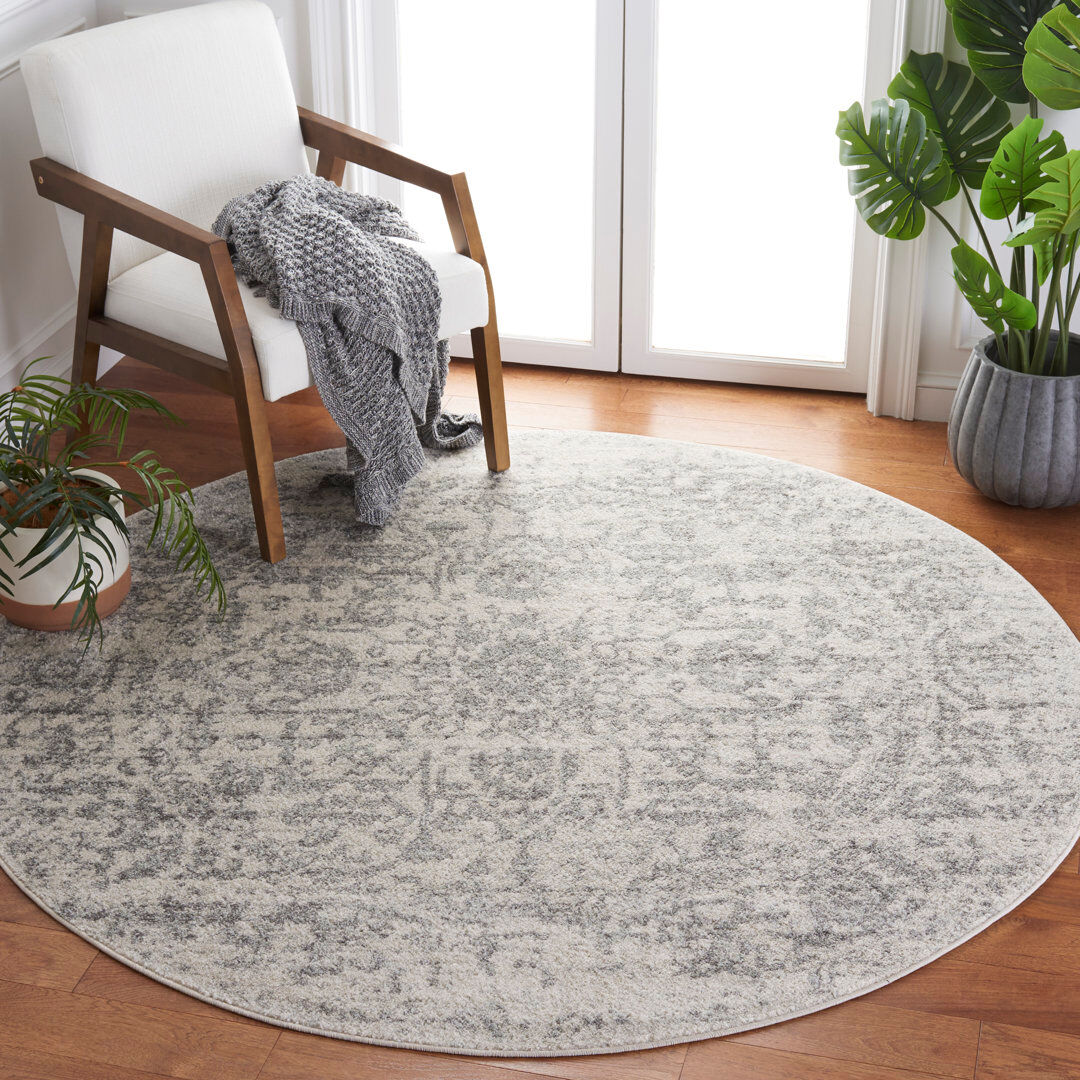 Etta Avenue Peter Silver/Ivory Area Rug Grey/Neutral Round 201 cm