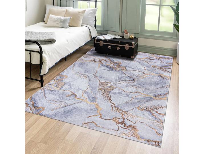 Tapis de Sol Mazovia - modèle TOSCANA Marbre - Qualité Oeko-Tex - Gris Or - 140x200 cm
