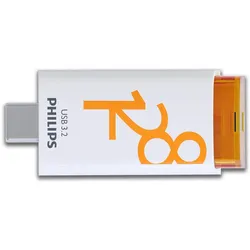 Philips USB 3.2 128GB Click Series Gen 1 USB-C (128 GB, USB-C), USB Stick, Orange, Weiss