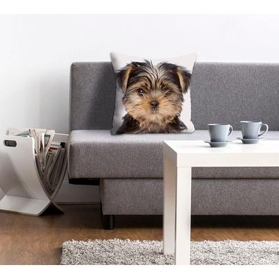 Dekokissen QUEENCE "Ines", braun (braun, bedruckt), B:40cm L:40cm, Polyester, Dekokissen_Sitzkissen_Kissenhüllen, Kissenhülle,Hund,Süß,Tiermotiv,Niedlich,Verspielt,Zart,Fröhlich