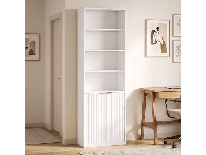 HOMCOM Bibliothèque 6 Niveaux 60x24x182cm Blanc Rangement Portes