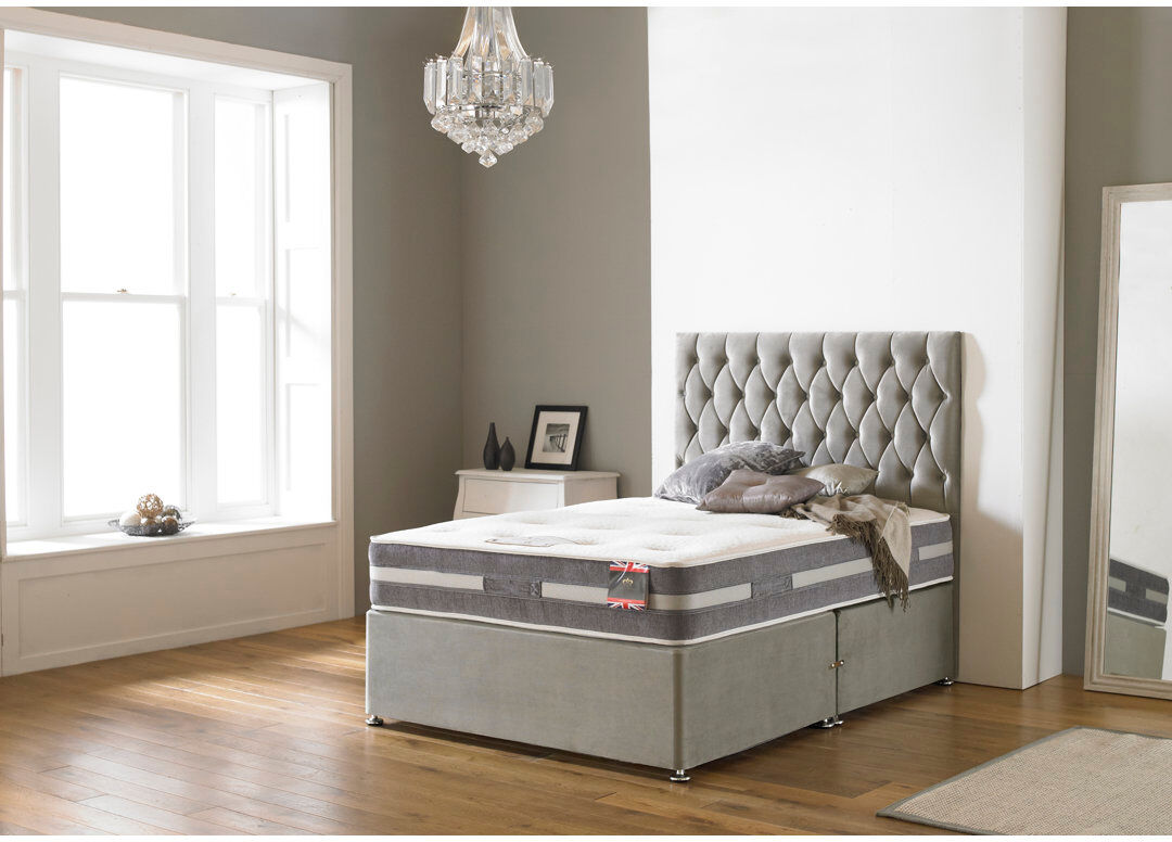 Ebern Designs Norsworthy Upholstered Divan Bed Silver Linen Kingsize