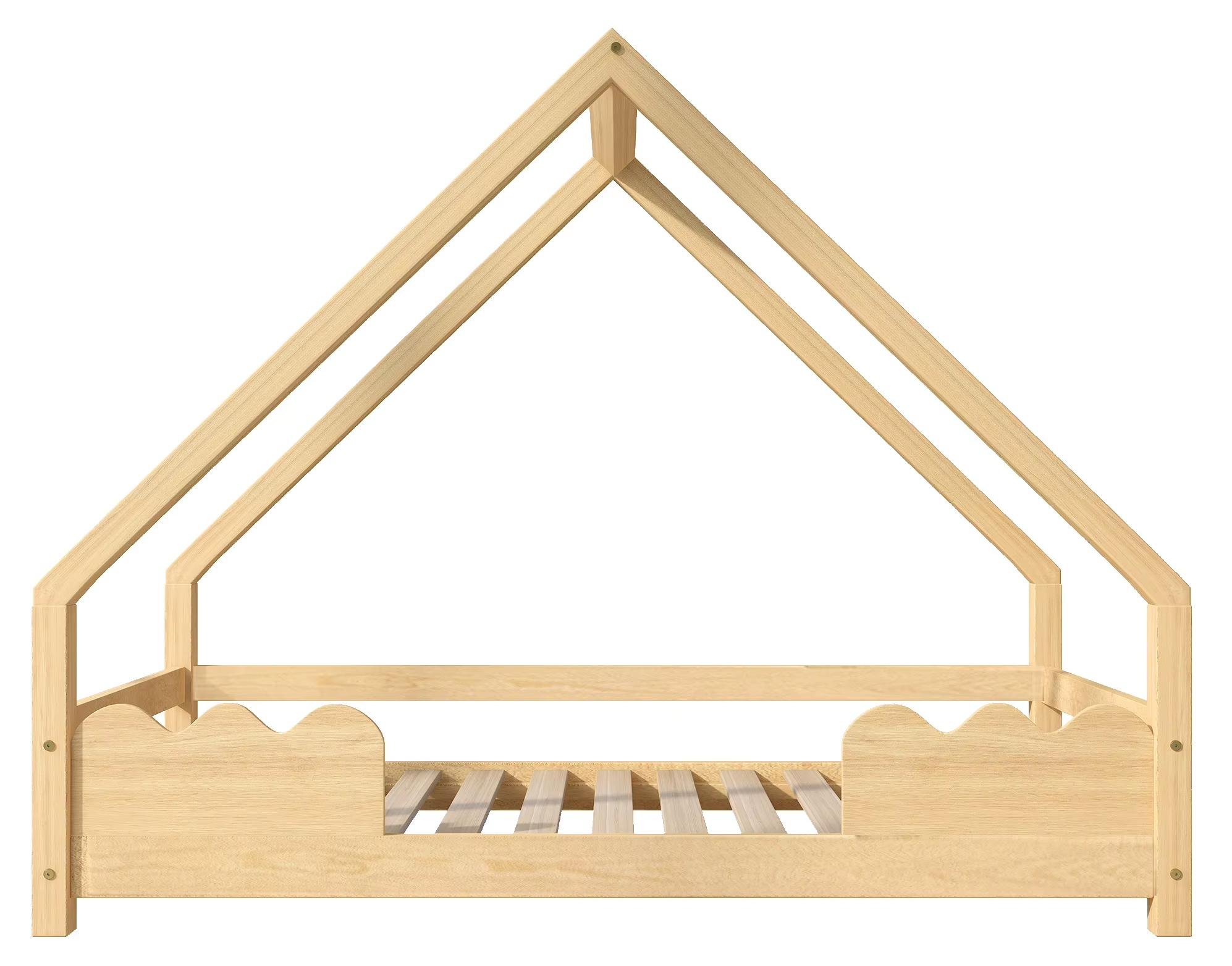 Kinderhausbett - Kinder- und Jugendbett - Holz - Rausfallschutz - 90 x 200 cm - Naturfarben