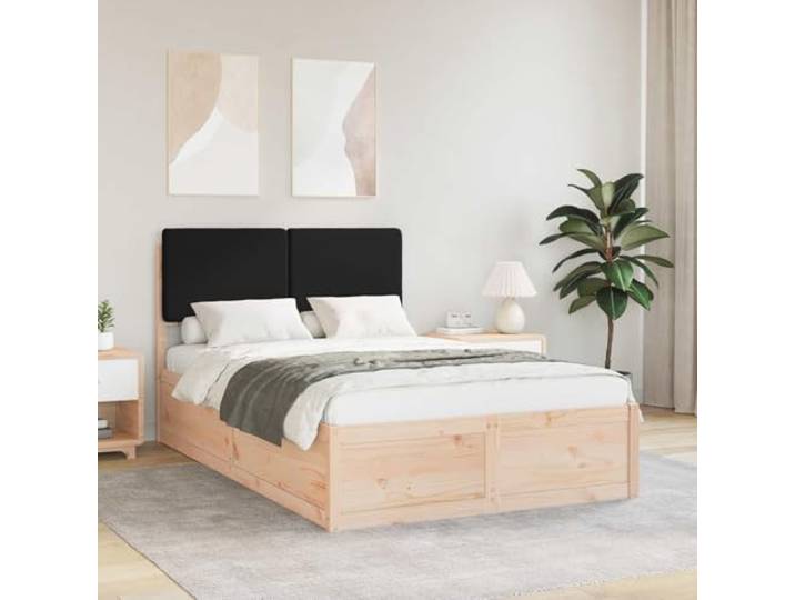 Massivholz Kiefer gepolstertes Kopfteil modern minimalistisch Doppelbett Bettgestell mit gepolstertem Kopfteil Massivholz Kiefer Schwarz 120x200 cm Lattenrost Stilvolles Design ohne Boxspring