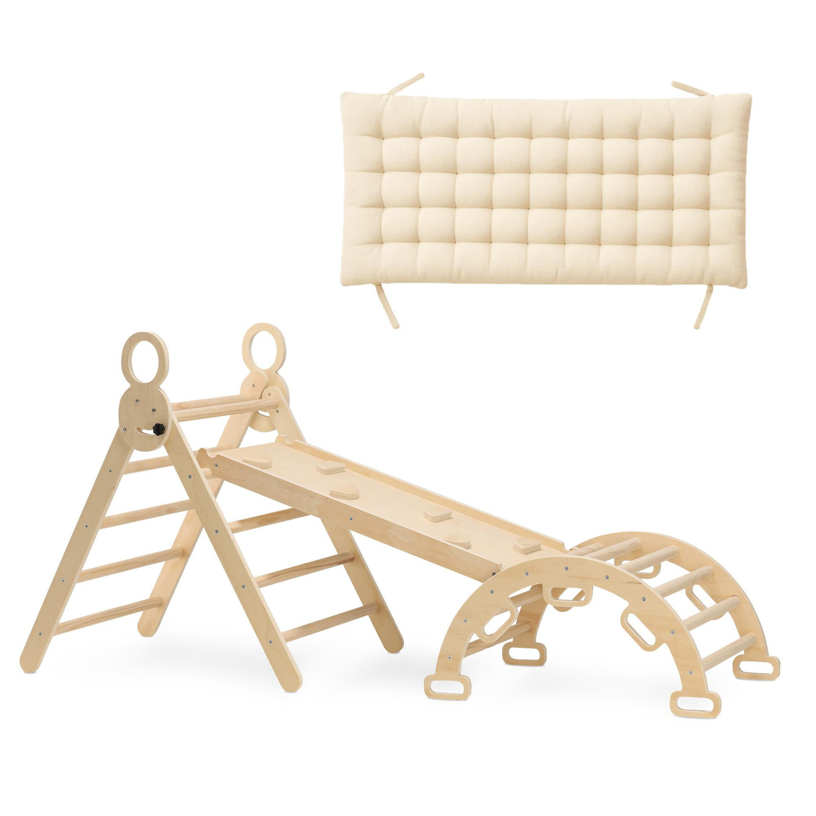 Deryan Luxe XXL Montessori klimdriehoek, inklapbaar met klimboog, helling, klimrek, glijbaan en kussens, B/D/H: 220 x 83 x 81 cm
