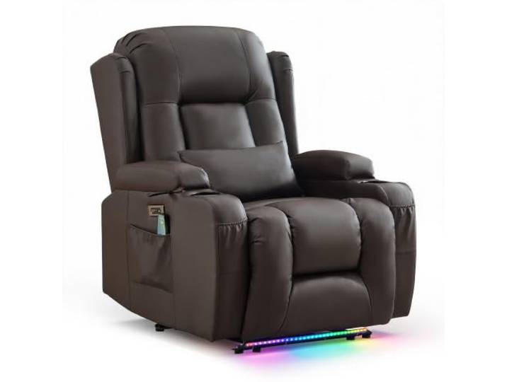 SnyFivv Relaxsessel mit Massage und Heizfunktion, Fernsehsessel Elektrisch Verstellbar, TV Sessel mit USB-Anschlüsse, Getränkehalter, Seitentaschen, Kunstleder (Braun)