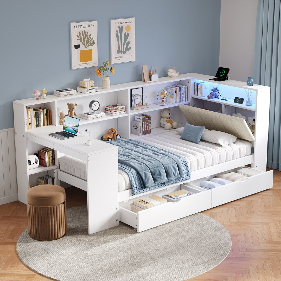 17 Stories Single (3') Drawers Daybed White 102cm H X 238cm W X 118cm L