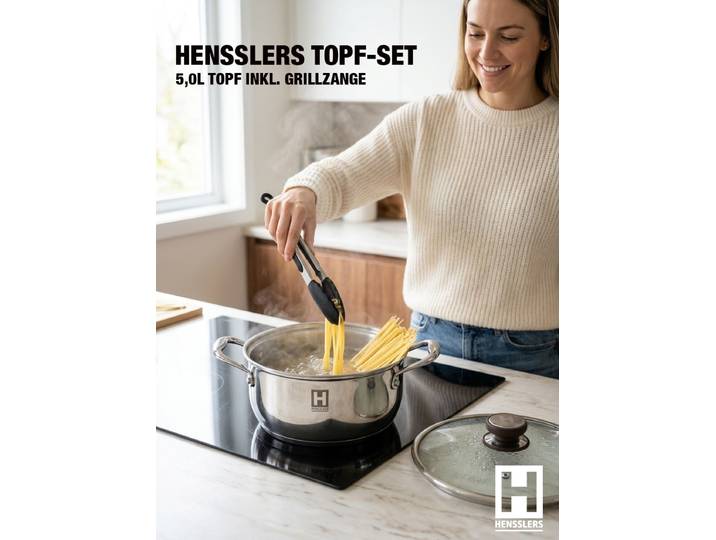 Kochtopf HENSSLERS HENSSLERS Topf-Set - inkl. HENSSLERS Grillzange , silberfarben, H:17cm L:26cm Ø:24cm, Töpfe, Kochtopf