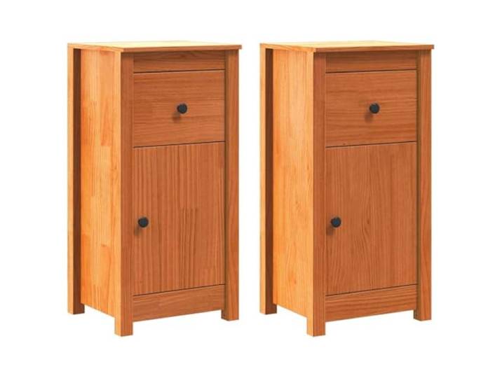 KGFHERENB Sideboard 2er Set Massivholz Kiefer Beistelltisch Wachsbraun Kompakter Kommodenschrank aus Kiefernholz im 2er Set für Schlafzimmer und Wohnbereich mit flexiblem Stauraum.