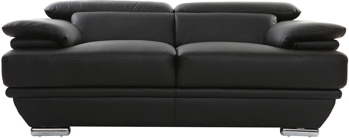 Miliboo Design-Ledersofa zwei Plätze verstellbares Kopfstück Schwarz EWING - Büffelleder