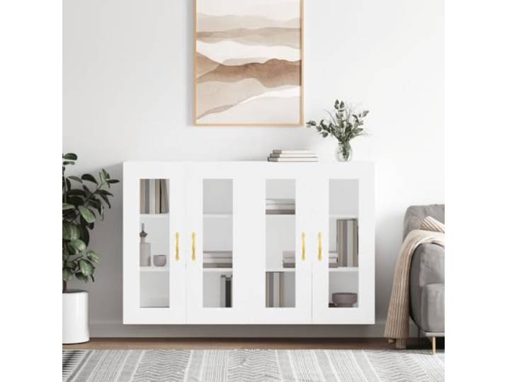 HEFZGDB Wandschränke 2 STK. Weiß aus Holzwerkstoff mit Glastüren, praktische Aufbewahrungslösung als Sideboard-Aufsatz, Hängeschrank für zusätzlichen Stauraum, Wandmontage Schrank
